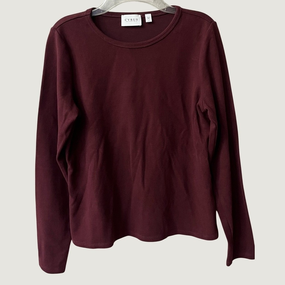 Cyrus Essentials Womens Medium Burgundy Stretch Long Sleeve Crew Neck Top
